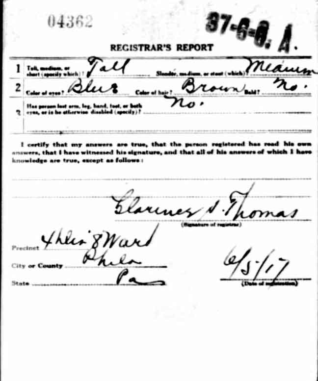 Ernest Eckersley World War I Draft Registration Card — back