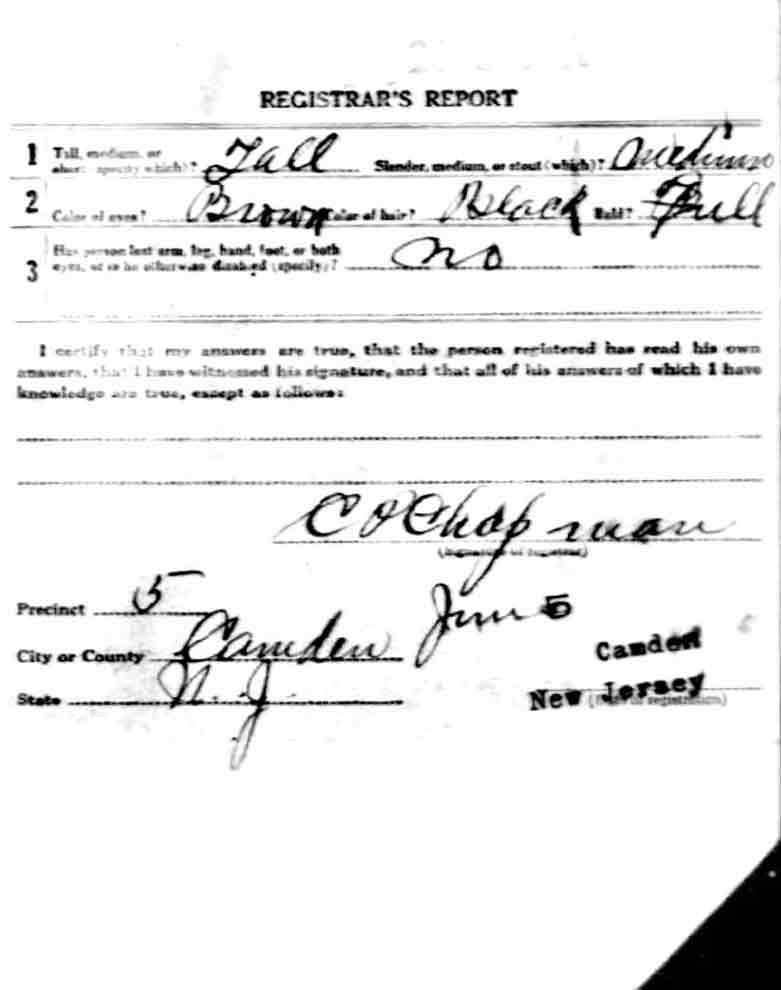 Eugene Davidson World War I Draft Registration Card — back