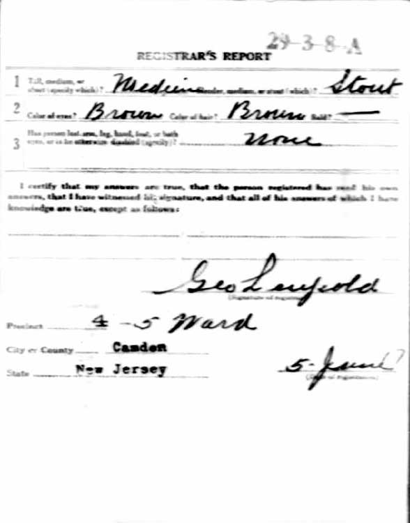 Eugene Pollastrini World War I Draft Registration Card — back