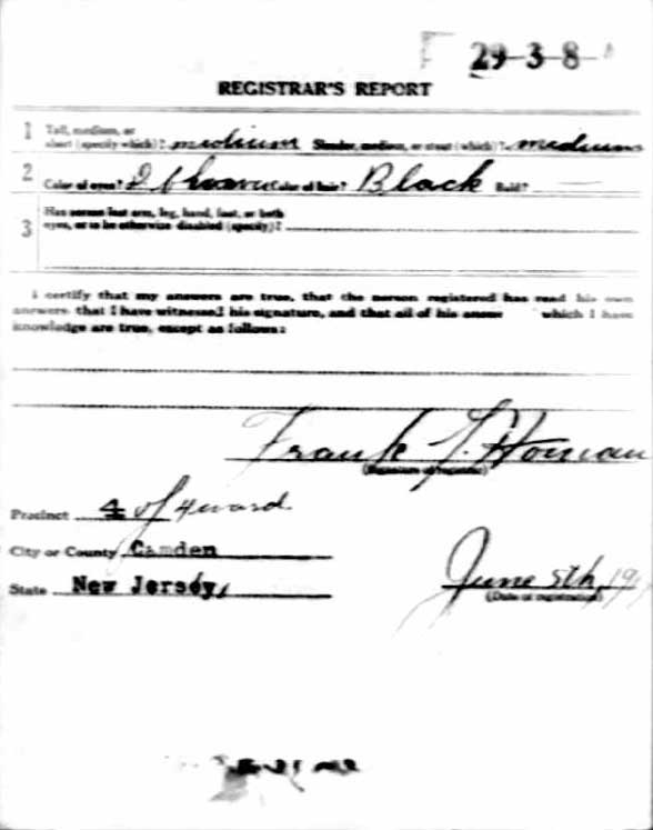 Fillmore Haines World War I Draft Registration Card — back