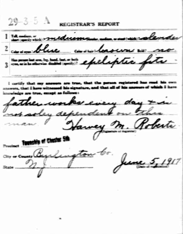 Franklin F. Fortiner World War I Draft Registration Card — back