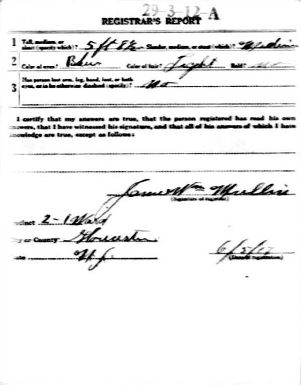 Frederick H. Baynes World War I Draft Registration Card — back