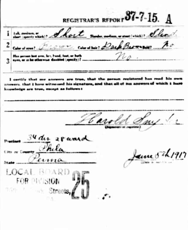 Fred P. Wolf World War I Draft Registration Card — back