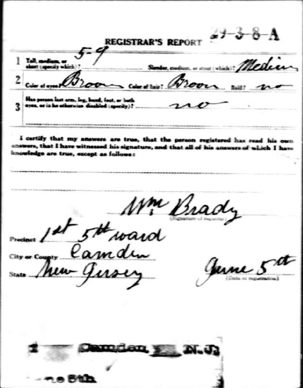 Gaetano Vinciguerra World War I Draft Registration Card — back