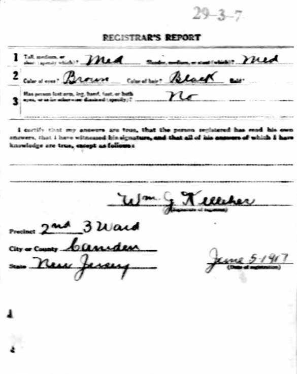 Giuseppe Maccarone World War I Draft Registration Card — back