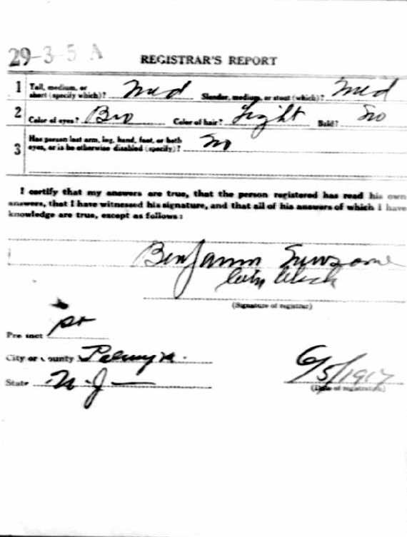 Harry J. Doughty World War I draft registration card (back)