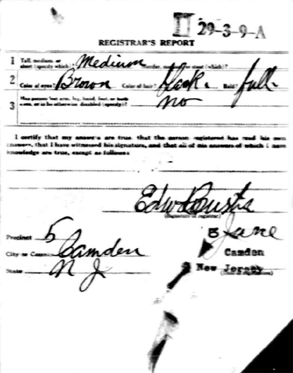 Charles Hersey Mander World War I draft registration card (reverse)