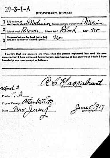 Howard Jordan World War I draft card (reverse)