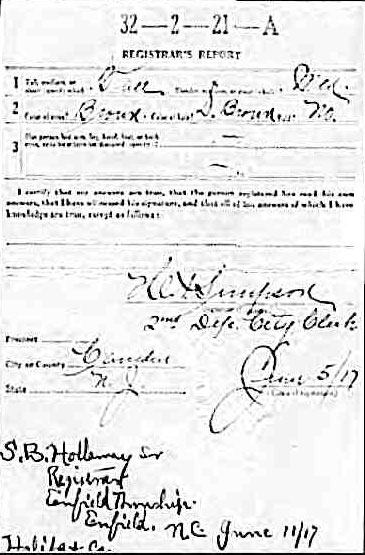 Jacob T. Currie World War I draft registration card (reverse)