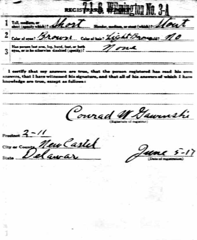 Jan Citko World War I draft registration card (reverse)
