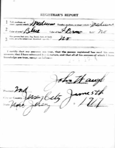 John Benjamin H. Baker World War I draft registration card (reverse)