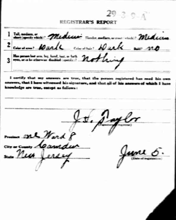 John F. Blackston World War I draft registration card (reverse)