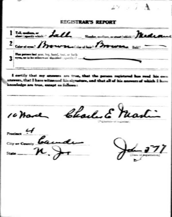 John Robert Adams World War I draft registration card (reverse)