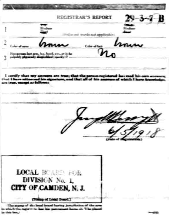 John T. Deighan World War I draft registration card (reverse)