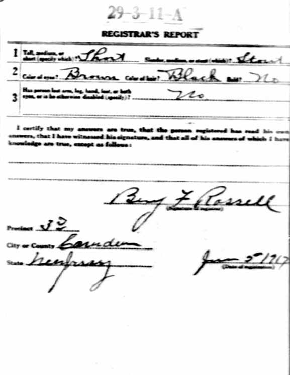Giovanni Veneziale World War I draft registration card (reverse)