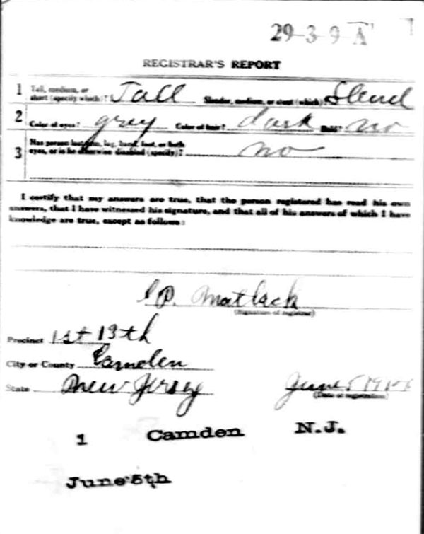 John Wojtkowiak World War I draft registration card (reverse)