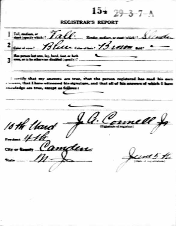 Leon A. Lippincott World War I draft registration card (reverse)
