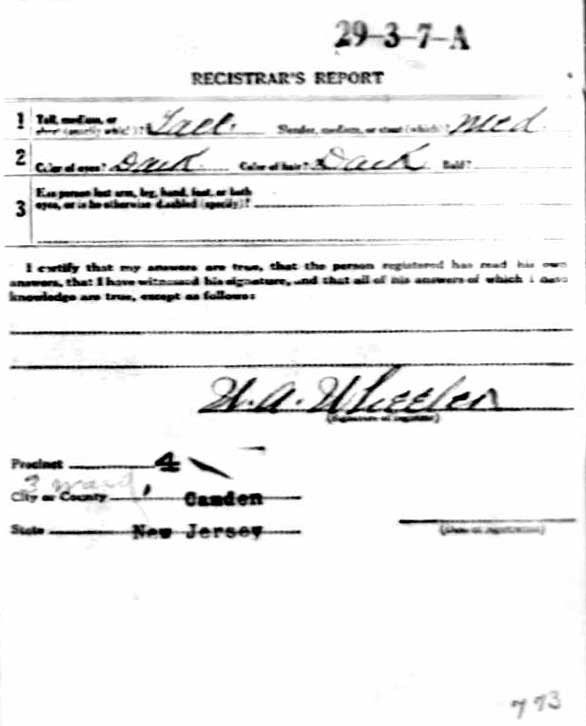 World War I Draft Registration Card for Nicolo Fanello, back