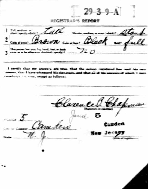 World War I Draft Registration Card for Noah J. Palmer, back