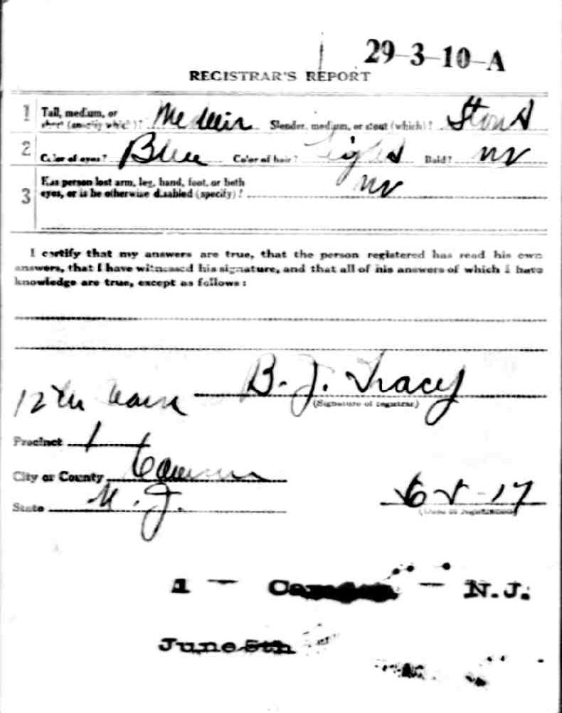 World War I Draft Registration Card for Norman W. Wohlken, back