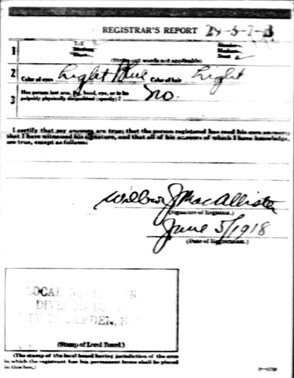 Philip C. Wendell World War I Draft Registration Card, side 2