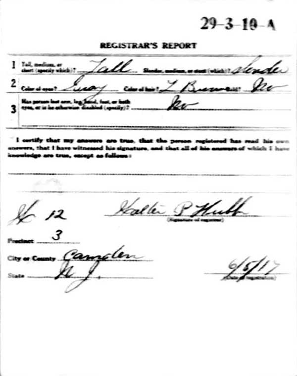 Ralph B. Elder World War I Draft Registration Card, side 2
