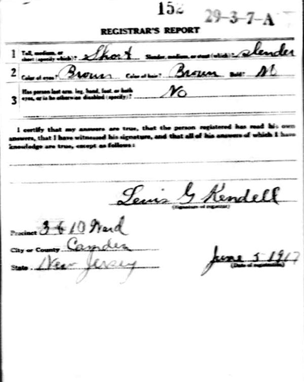 Ralph Benner World War I Draft Registration Card, side 2