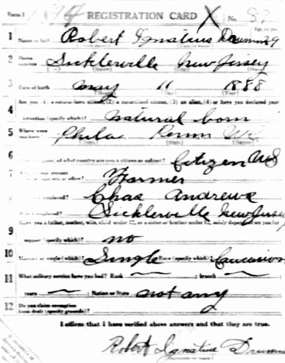 Robert I. Drumm World War I Draft Registration Card, side 1