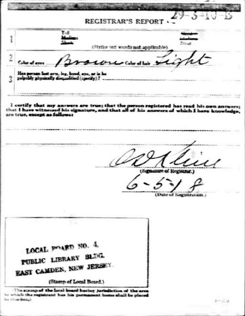Stephen Slomkowski World War I Draft Registration Card, side 2
