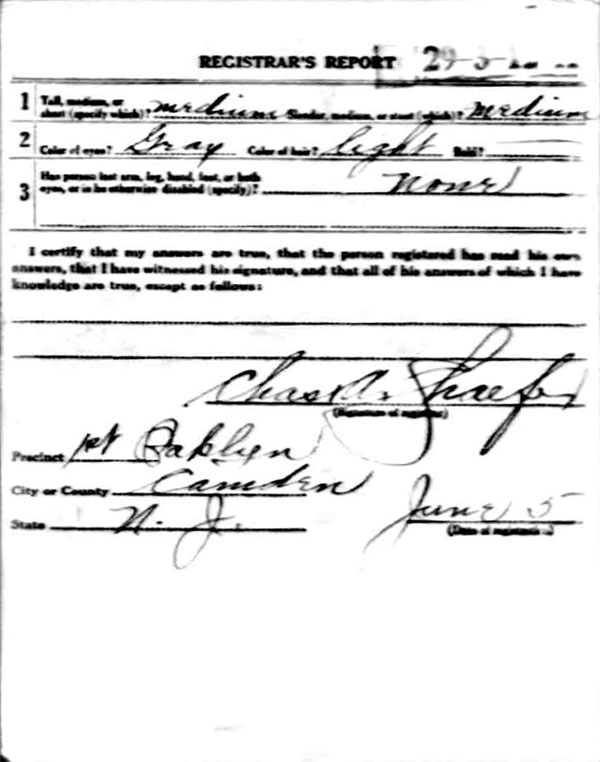 Tasker H. Davidson World War I Draft Registration Card, side 2