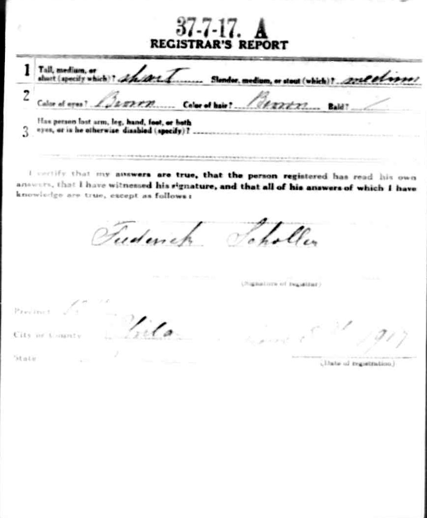 Theodore G. Scholler World War I Draft Registration Card, side 2