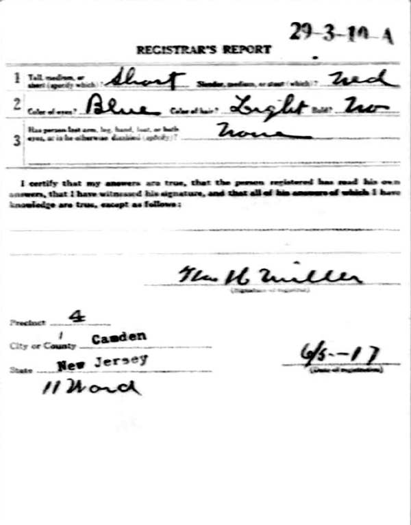 Walter J. Behrer World War I Draft Registration Card, side 2