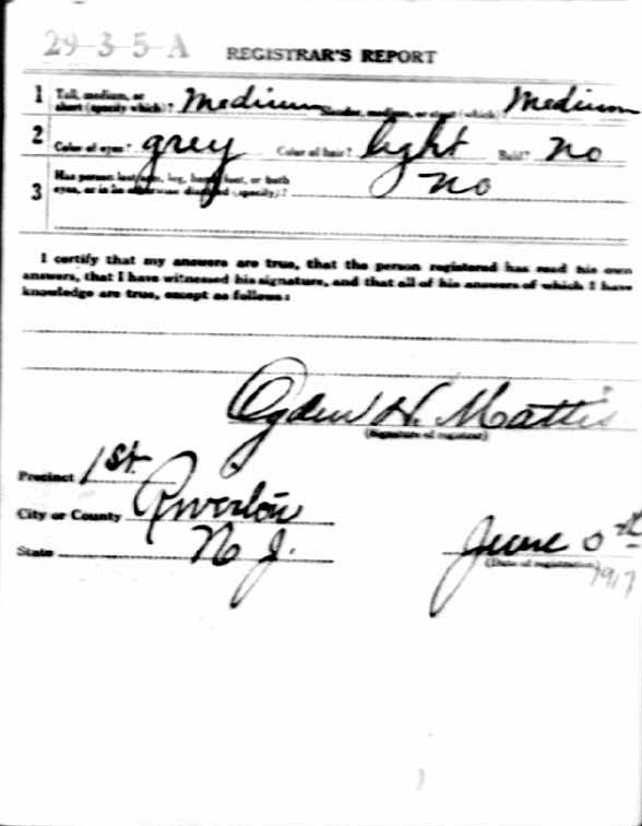 William Addison Winner World War I Draft Registration Card, side 2