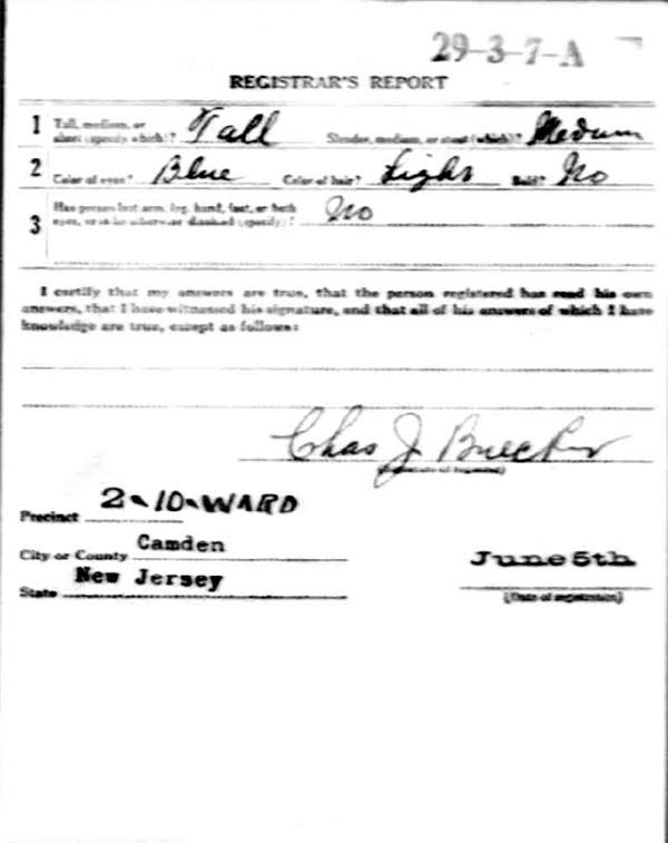 William J. Burke World War I Draft Registration Card, side 2