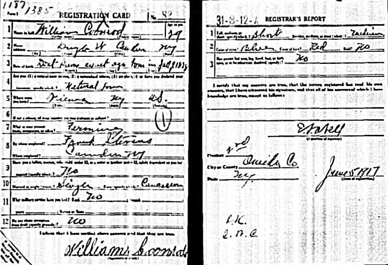 William Coonrod World War I Draft Registration Card