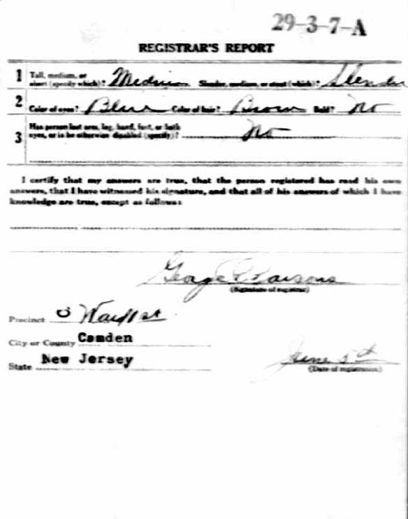 William F. Farrell World War I Draft Registration Card, side 2