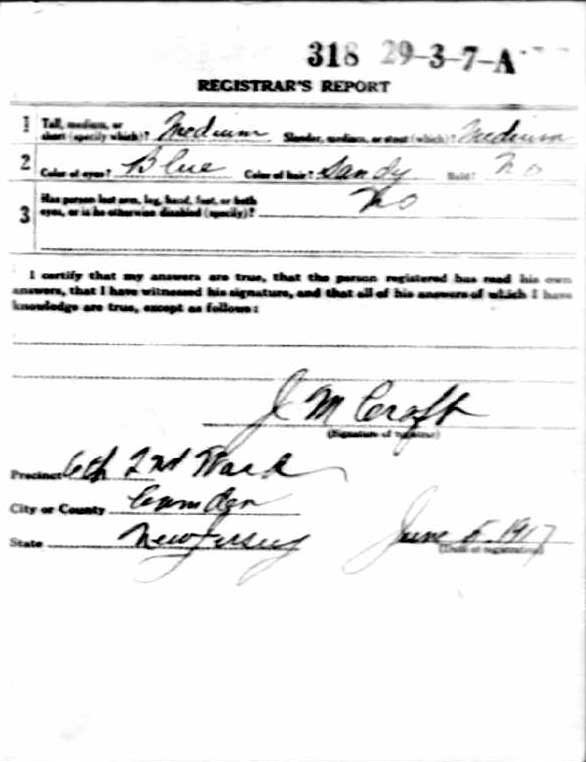 William G. Erdwein World War I Draft Registration Card, side 2