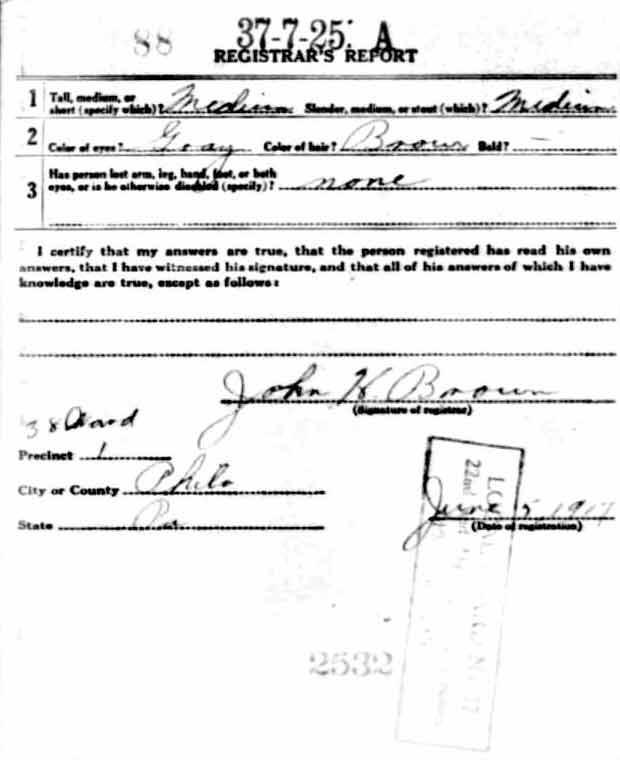 William John Golle World War I Draft Registration Card, side 2