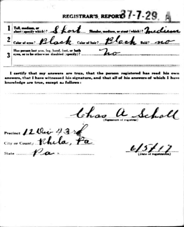 William M. Hickman World War I Draft Registration Card, side 2