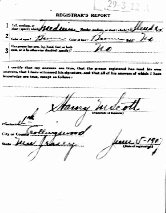 William Peniston Tatem World War I Draft Registration Card, side 2