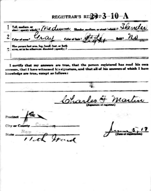 William S. Hey World War I Draft Registration Card, side 2