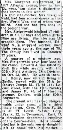 Mrs. Margaret Steigerwald article — Camden Courier-Post December 5, 1942