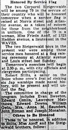 Honored By Service Flag — Camden Courier-Post December 5, 1942