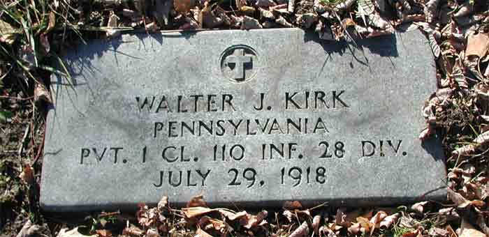 Walter J. Kirk grave, Calvary Cemetery, Cherry Hill NJ