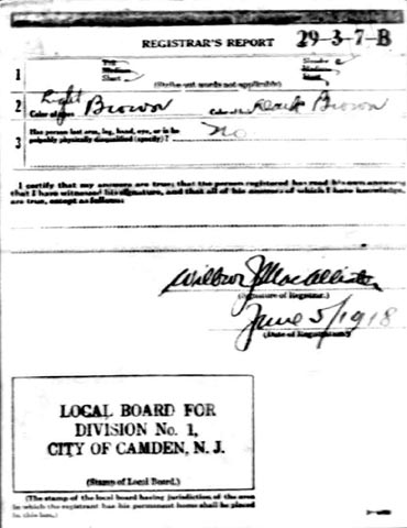 George E. Daniels World War I Draft Registration Card — back