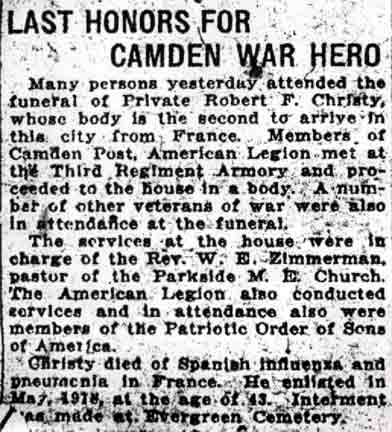 Robert F. Christy obituary, Camden Daily Courier, October 18, 1920