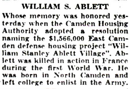 Camden Courier-Post February 22, 1942 - William S. Ablett portrait text box