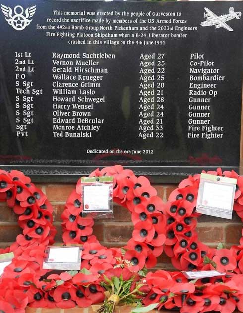 Memorial at Garveston, Norfolk, England, dedicated June 4, 2012