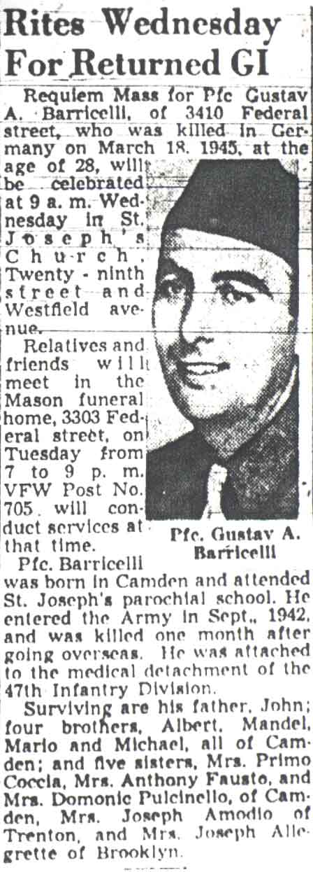 Rites Wednesday For Returned GI, Camden Courier-Post, December 6, 1947