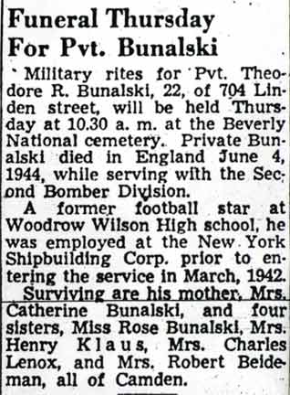 Obituary for Ted R. Bunalski, Camden Courier-Post, July 20, 1948